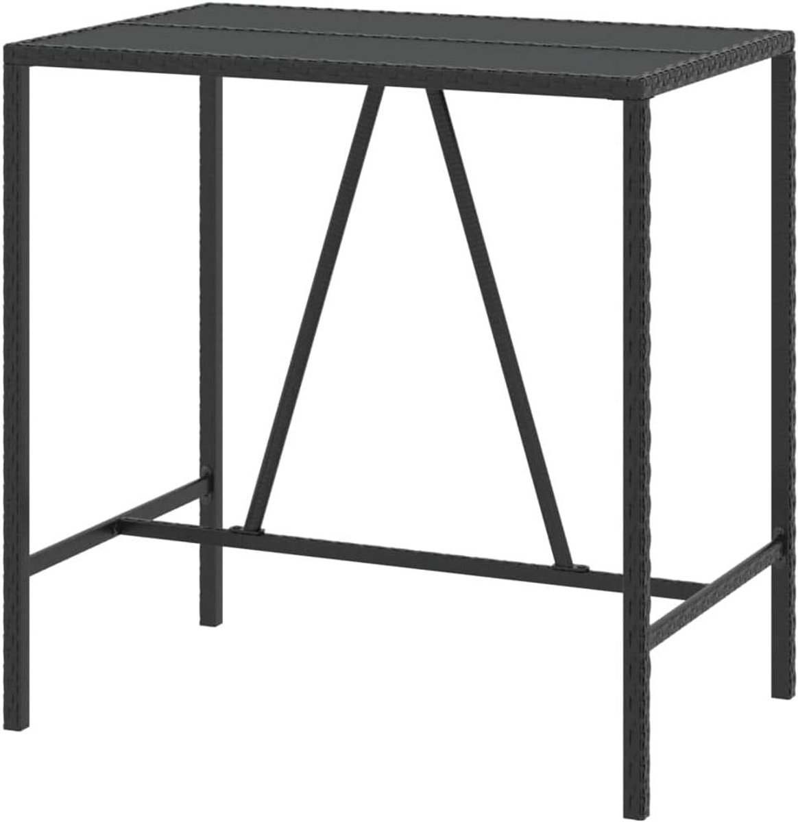 Bartafel met glazen blad - Feesttafel kroegtafel - Buiten dineren - Weerbestendig poly rattan - 110x70x110 cm - Zwart