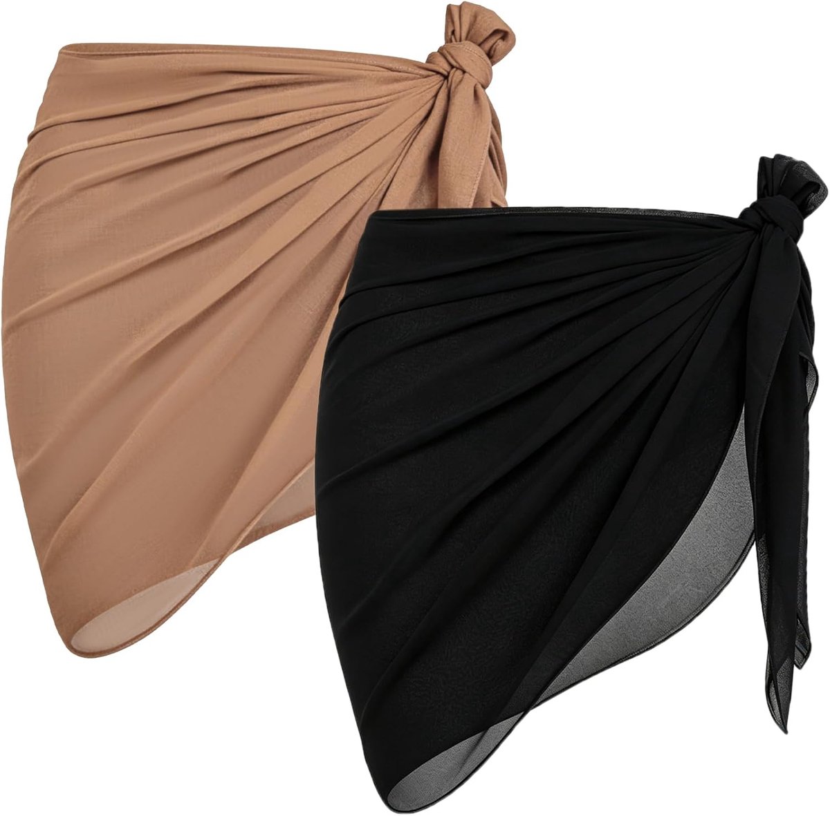 2-delige dames strand wikkel sarong, cover-up chiffon badpak kort, bikini cover-up sexy strand wikkel rok sarong pareo zwart en wit