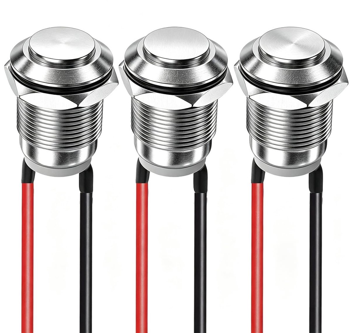 3Stks 12mm 2A 12V/24V/125V/250V AC Voorbedrade Waterdichte Drukknop Momentary Rvs Drukknop Op Off (Hoge Hoofd)