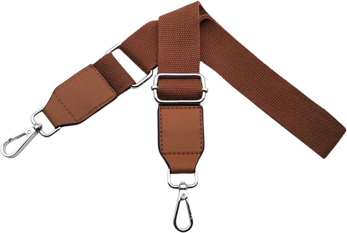 Schouderriem voor tassen, tasriemen om te wisselen, handtassenriemen, breed 3,8 cm met zilveren karabijnhaak, lederen schouderriem voor dames, handtas, bruin, Q2-09