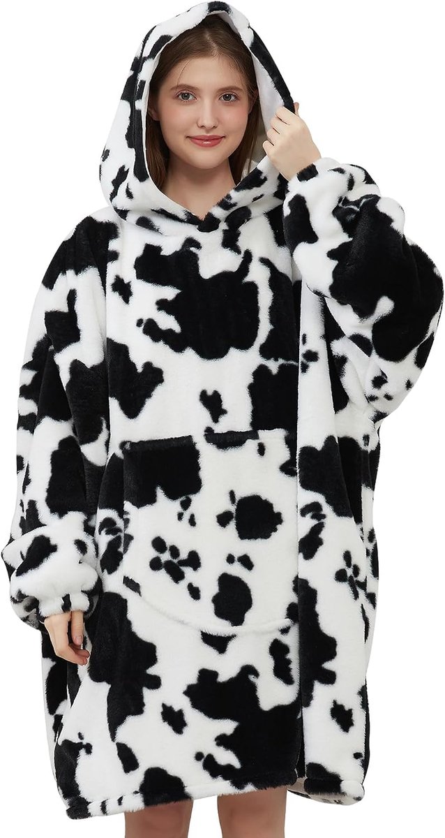 Oversized hoodie, super zacht, warm, comfortabel, grote voorzak, cadeaus voor vrouwen, mannen, tieners, koeienprint