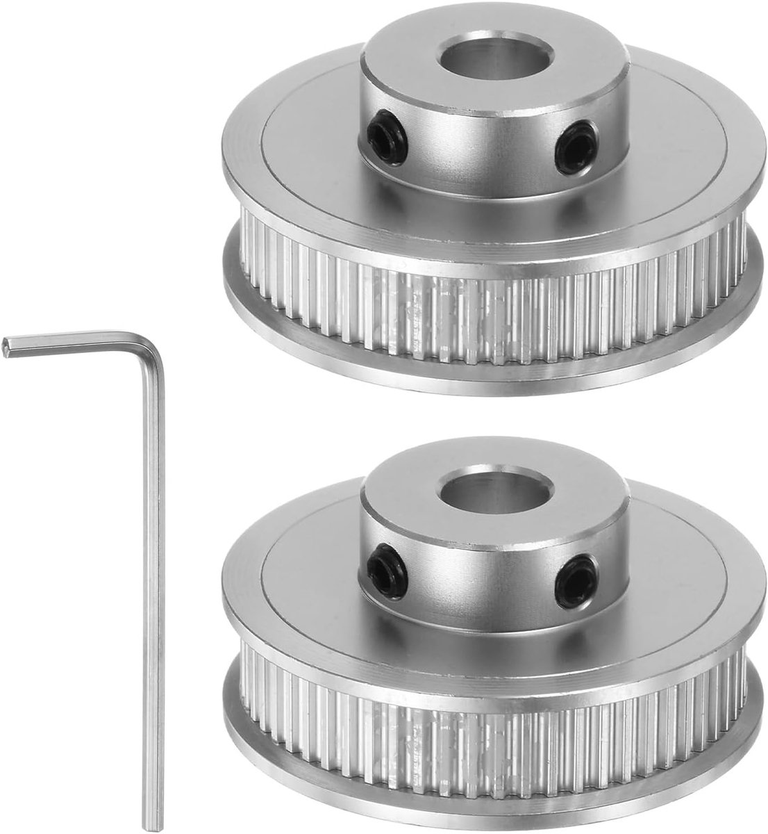 sourcing map 2 stuks 2GT katrol 60 tanden 8 mm boring 40 mm diameter. Aluminium tandriem met 2 mm zeskantige sleutel voor 6 mm brede riem 3D-printer CNC machine accessoires zilverkleurig