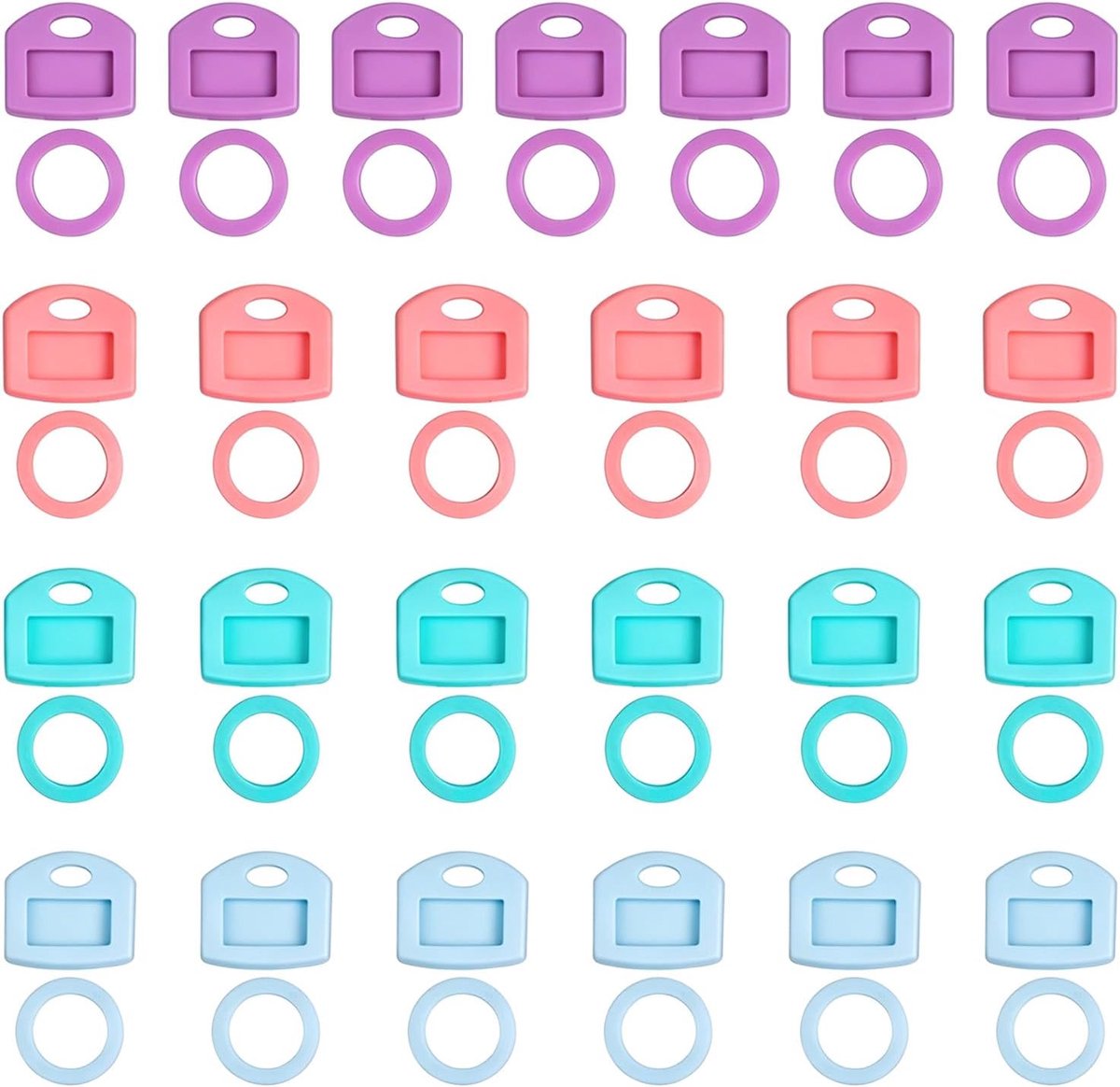 50 stuks sleuteldoppen, markering, rond en vierkant, sleutelmarkering, sleutelbescherming, vierkante en ronde sleuteldoppen, kleurrijk voor snelle identificatie van huis, kantoor