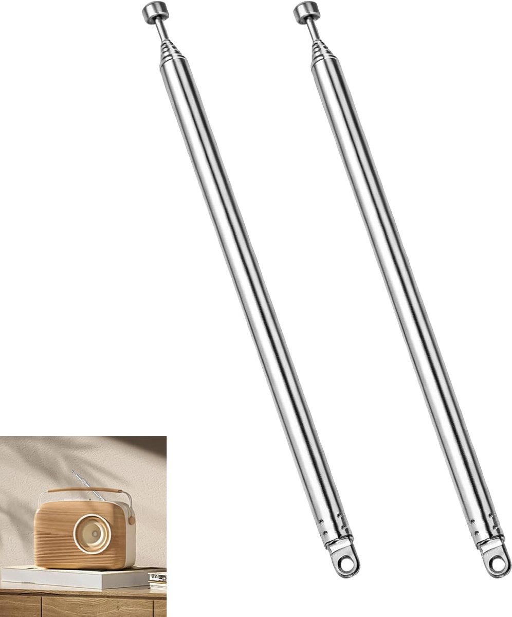 2 stuks draagbare telescopische antenne, FM DAB, antenne 7 secties 74 cm, uitbreidbare radio-antenne voor ontvanger, hifi-installatie en draagbare radio, vervangende antenne voor audio-ontvangst thuis