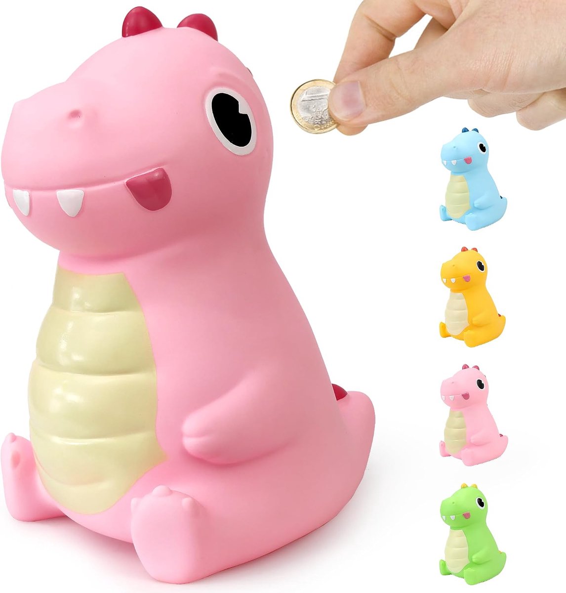 Spaarpot voor kinderen, dinosaurus, spaarvarken, doopgeschenken voor jongens en meisjes, spaarpot van veilig pvc-materiaal, goed voor decoratie, speelgoed, cadeau (nieuw - roze)