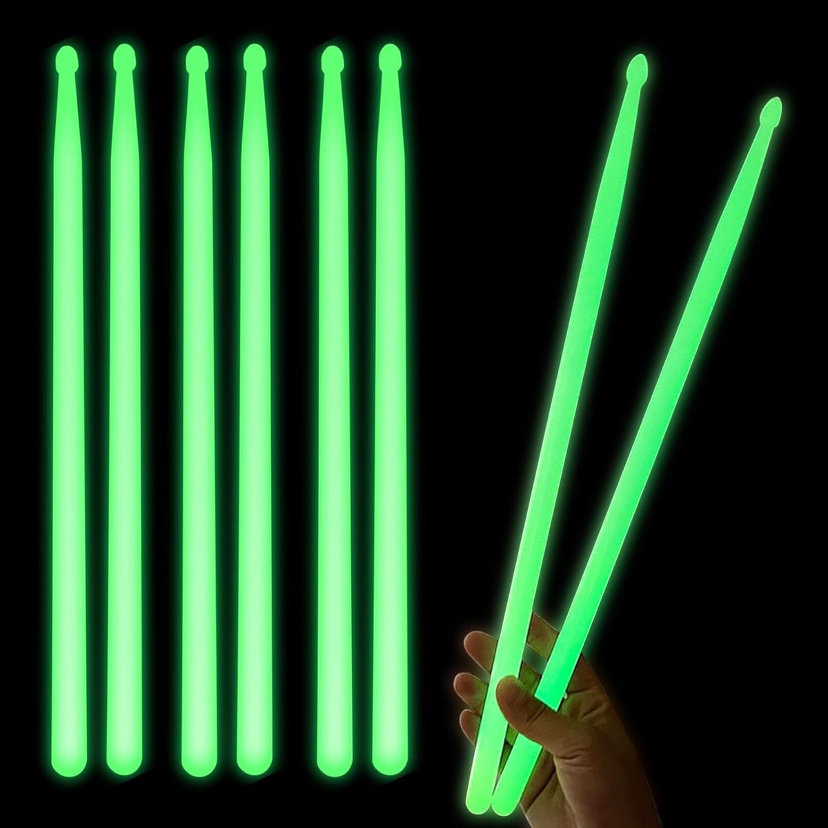 Drumstokken, lichtgevende drumsticks 5 A, verlichte drumstokken, verlichte drumstokken, fluorescerende drumdelen, verlichte drumstok voor feestjes, nachtevenementen