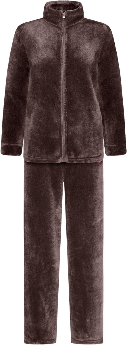 Dames Fleece Huispak met Rits - Loungewear - Superzacht en Warm Coral Fleece - Koffiebruin - 2332-Coffee - Maat M