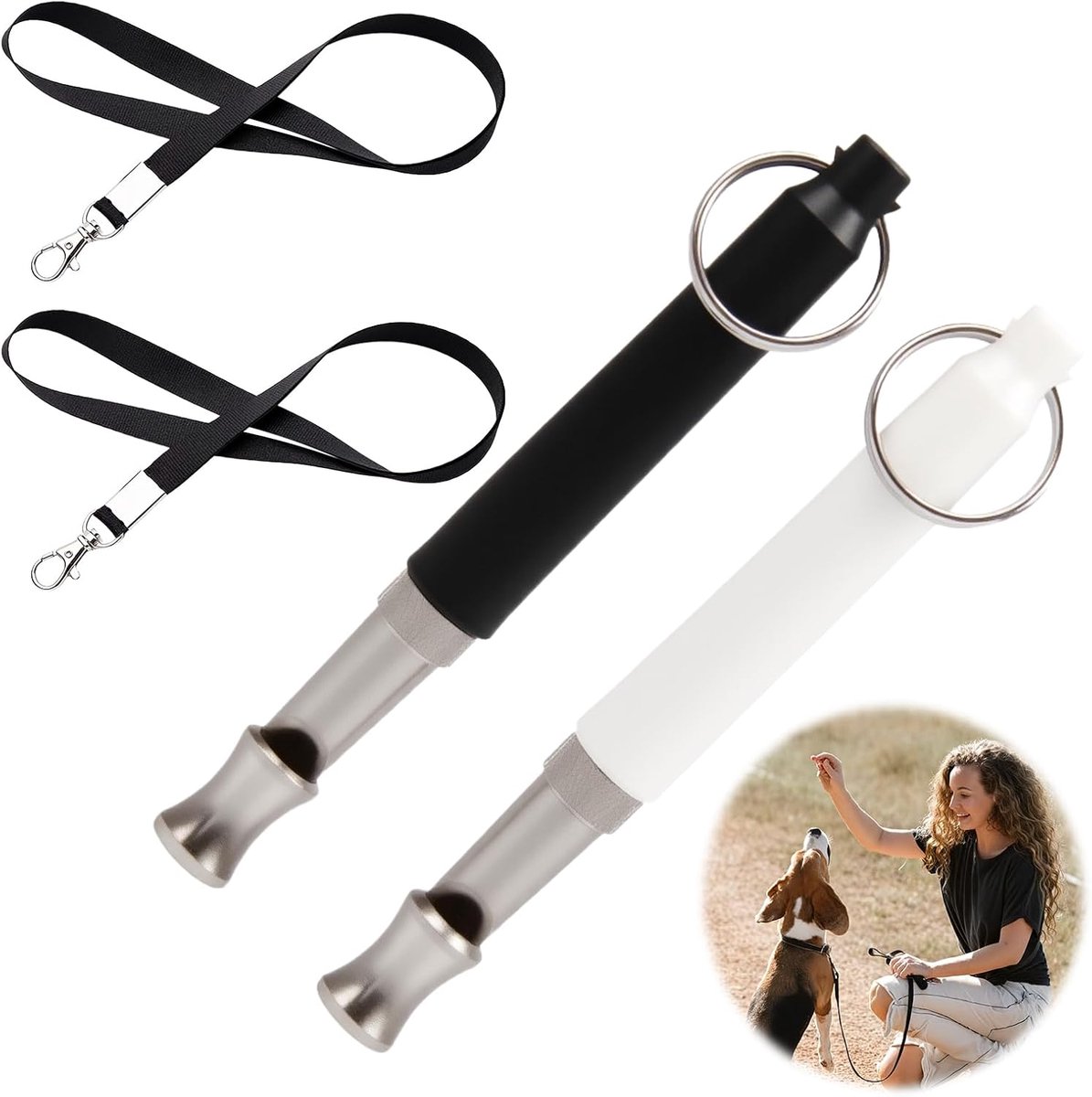 2 stuks ultrasoon hondenfluitje, ultrasoon fluitje tegen blaffen, hondenfluitje, professionele trainingsfluitje, herinnering aan huisdieraccessoires (zwart en wit)