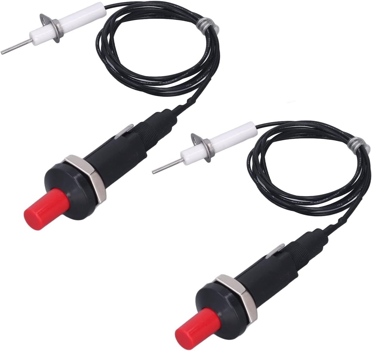 2 Pcs Piëzo Ontstekers 1 uit Piëzo -Ontsteker, Piëzo -elektrische Ontsteker 2 Drukknop met Ontstekingsnaald Draad 1 Meter en Plastic Schaal voor Open Haardoven en Verwarming