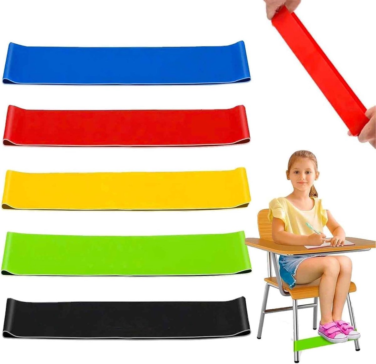 Elastische stoelen voor kinderen, ADHD, 5 stuks elastische banden voor kinderstoel, kleurrijke riemen voor de zitting, anti-stress-banden, sensorische veerbanden, geschikt voor kinderen