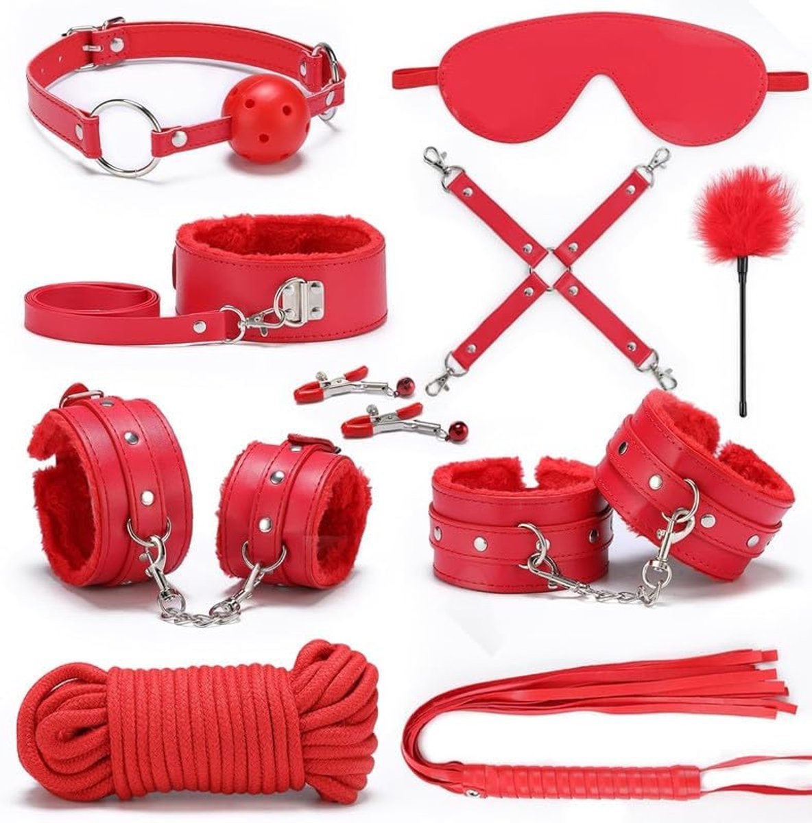 Ademende Lederen Fitnessapparatuur Voor Thuis, Lifestyle-Set - Rood 10-Delig, Cadeau Voor Koppels - Q-Nl