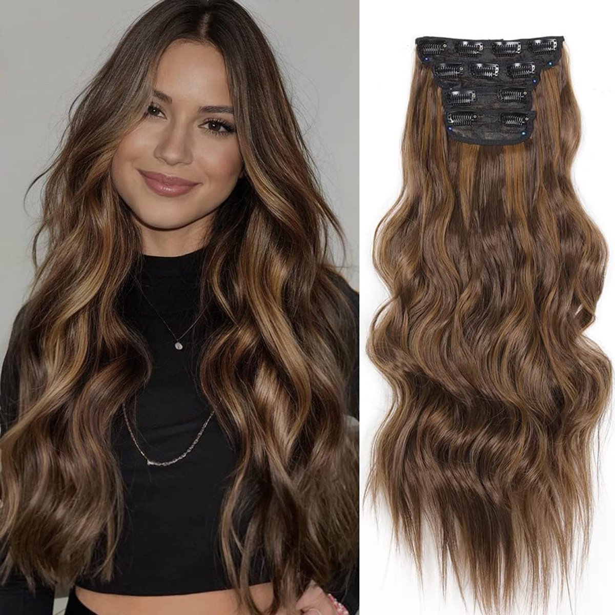 Haarextensies Clip-in Extensions Synthetisch Haarstuk Voor Vrouwen (24 inch, 8H27#)