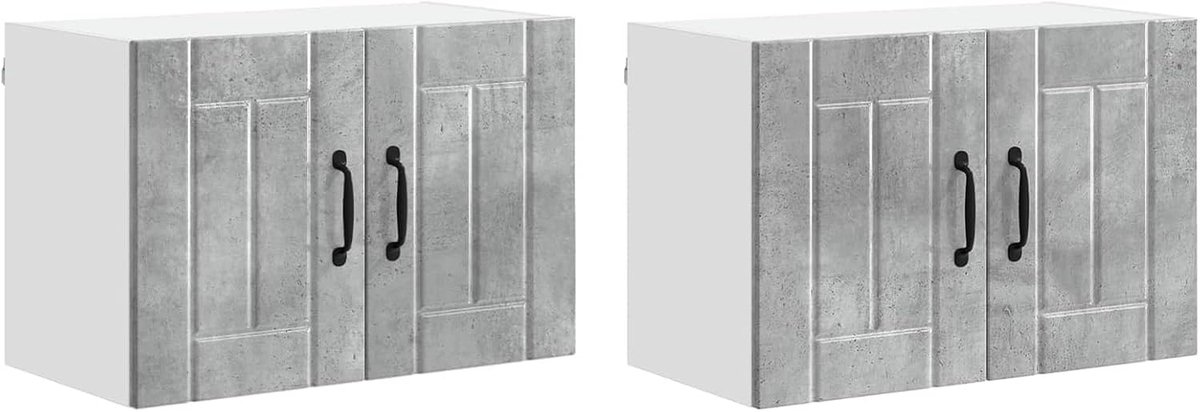 884921 Keukenwandkasten met deur, 2 stuks, betongrijs, 60 x 31 x 40 cm, wandkast, bovenkast, keukenkasten, keukenmeubel voor woonkeuken, eetkamer
