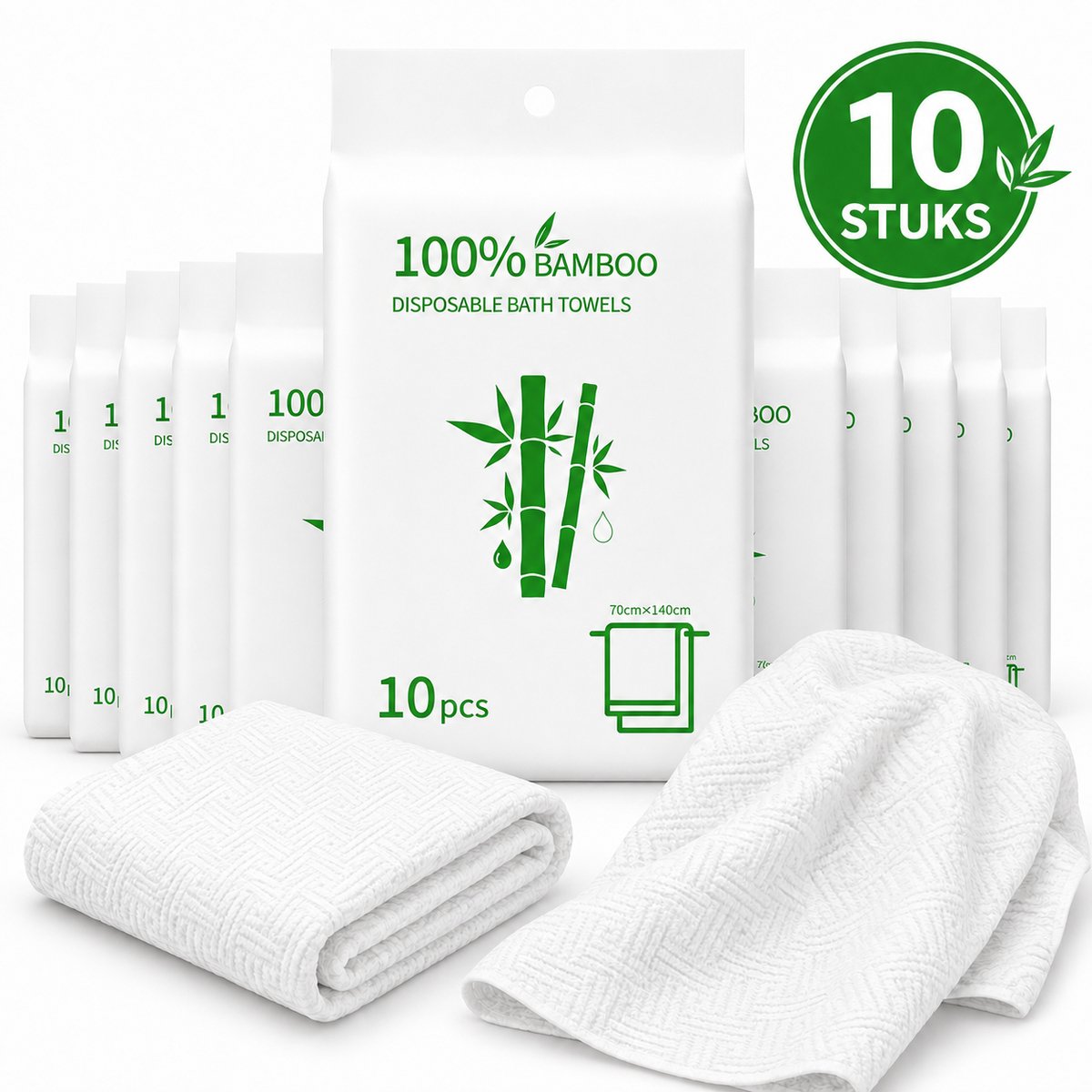 Sercano Wegwerp Badhanddoeken 10 Stuks – 70 x 140 cm – Individueel Verpakt – Zacht en Absorberend – Voor Reizen, Hotel en Camping – Wit