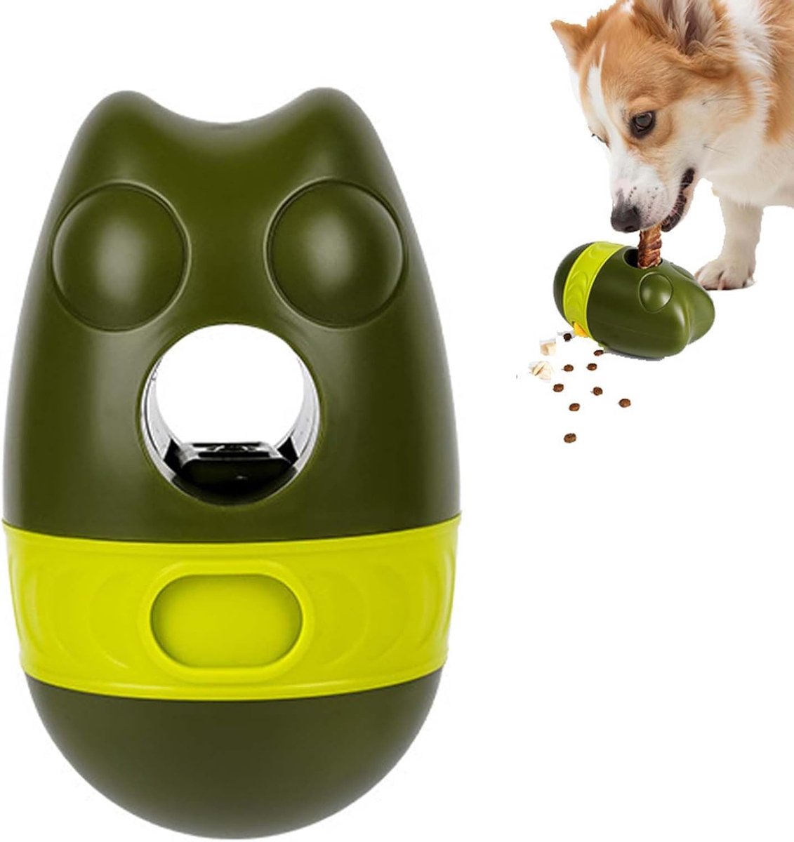 Hondenspeelgoed, 2-in-1, droogvoer dispenser en kauwstok, bezigheidsspeelgoed van duurzaam ABS, intelligentiespel voor langzame voeding en verveling (groen)