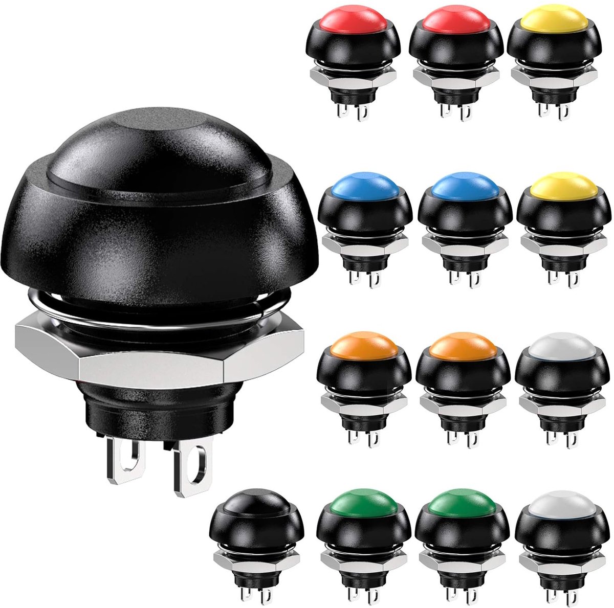 Waterdichte momentane drukknopschakelaar 12 mm normaal open (NO) mini-microschakelaar ON-OFF 125 V 3 A 14 stuks (7 kleuren)