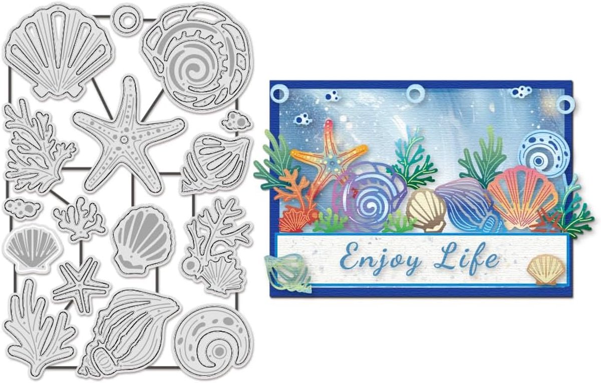 16 x stanssjablonen met zeedieren voor kaarten, scrapbooking, reliëfsjablonen van papier