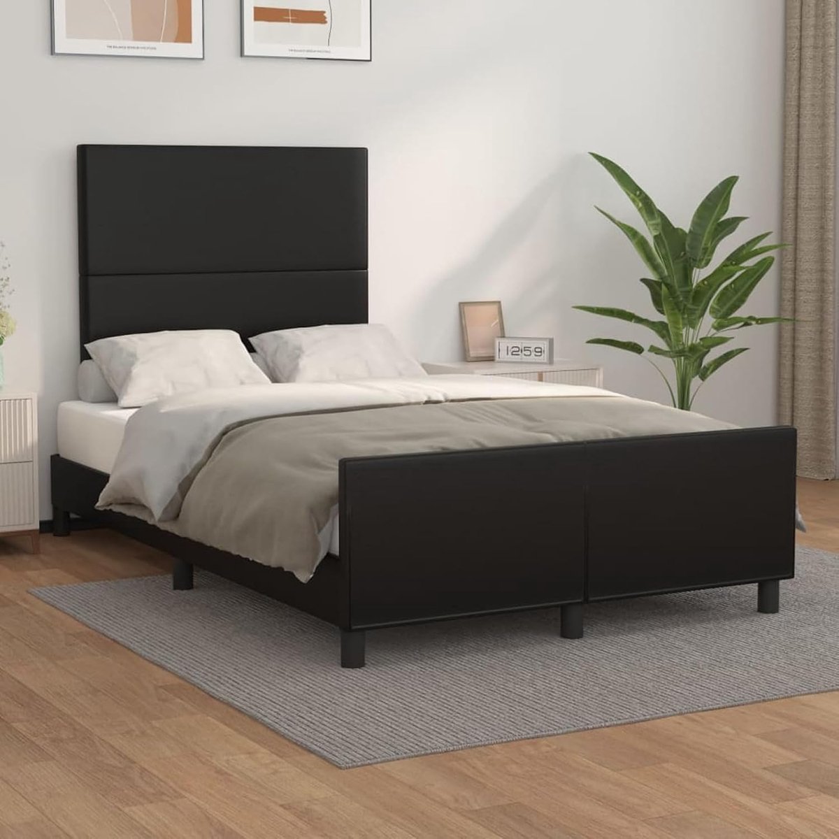 Bedframe, bed met hoofdeinde, slaapkamerbed, jeugdbed, logeerbed, bedframe, lattenbodem, logeerbed, tienerbed, seniorenbed, 120 x 200 cm (b x l), massief larikshout, zwart