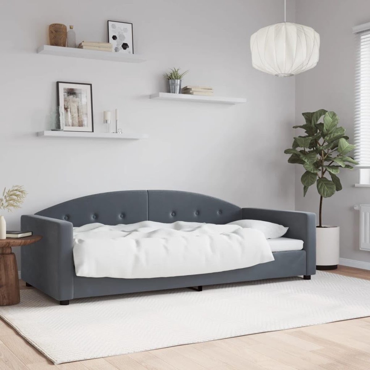 2 in 1 fluwelen slaapbank logeerbed donkergrijs 90x200 cm | Slaapbank 90x200 cm fluweel donkergrijs dagbank logeerbed met metalen frame