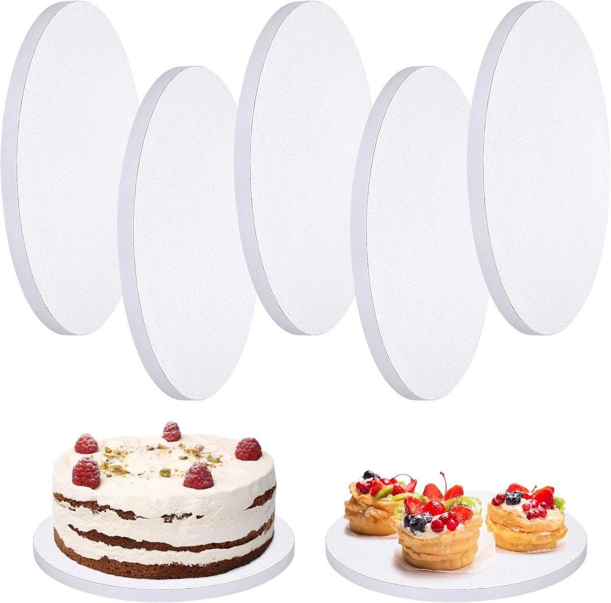 Lot de 5 planches à gâteau rondes de 30cm/25 cm, 12 mm d'épaisseur, planches à gâteau ondulées robustes, décoration professionnelle pour loisirs créatifs (5PCS-10Inch)