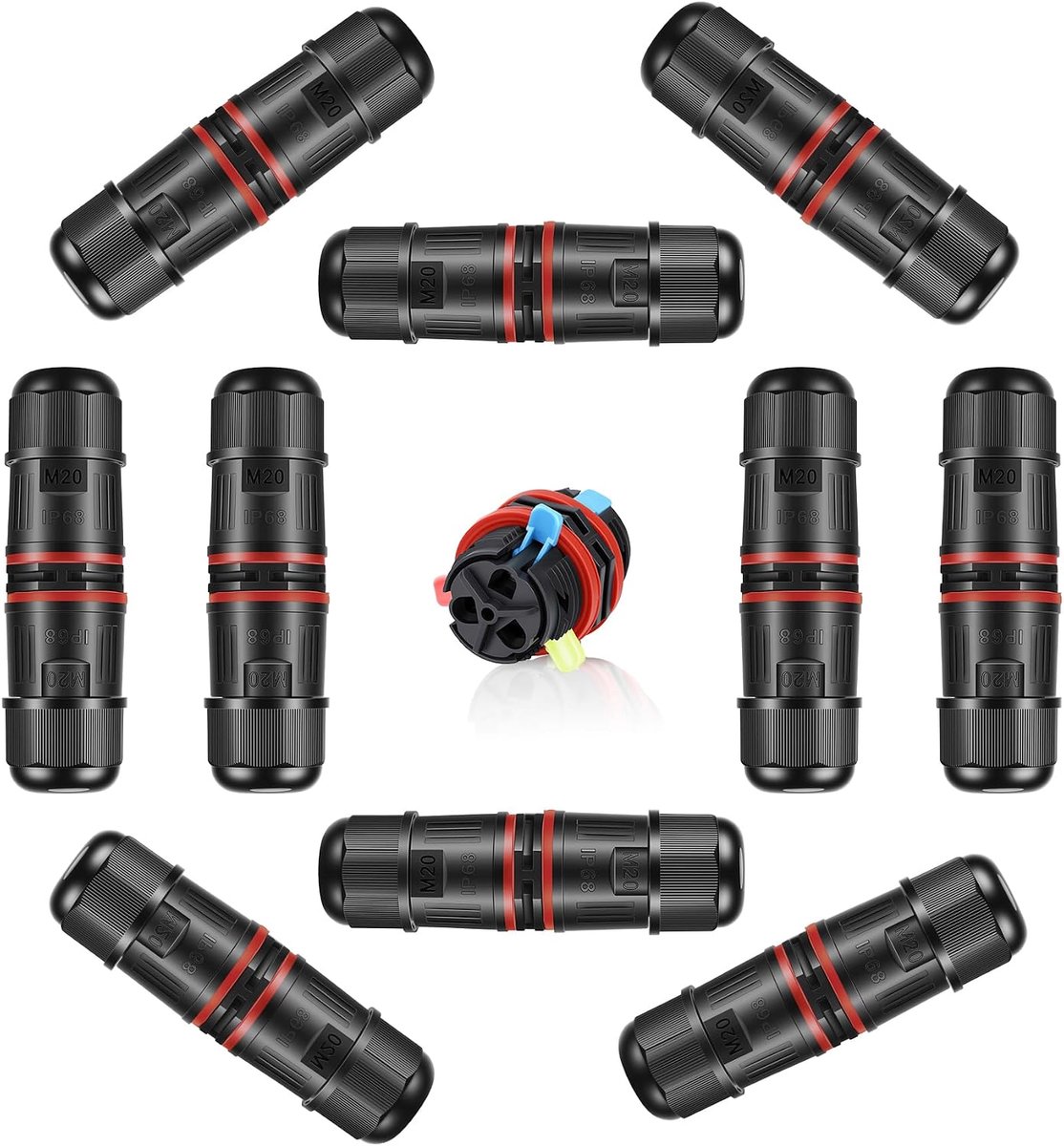 10 stuks kabelverbinders, waterdicht, 3-polig, 2-weg, voor kabeldiameter van 3-12 mm, IP68 kabelverbinders, aardingskabelverbinders, waterdicht, kabelmof voor tuin, buiten, vloer