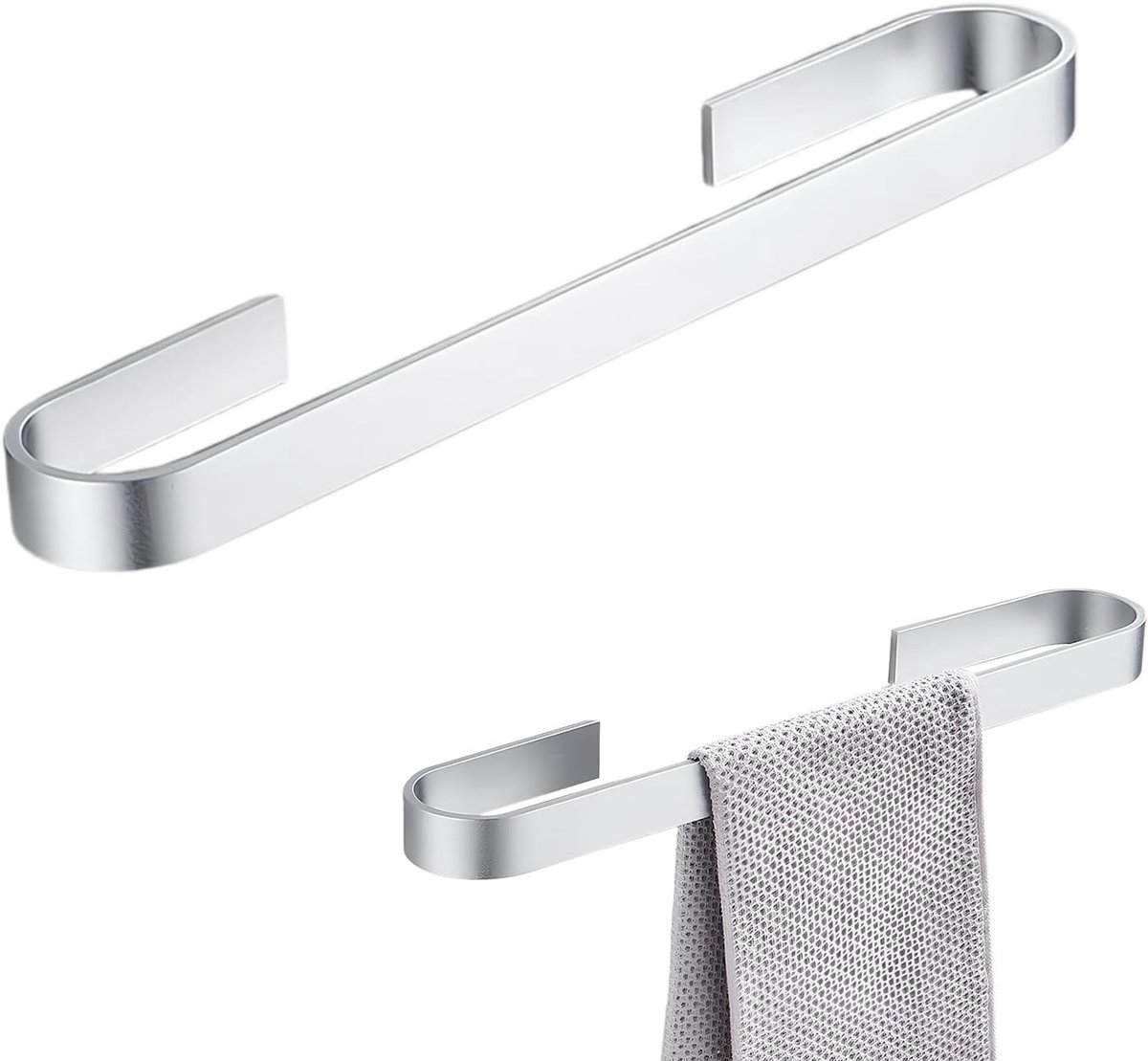 Handdoekhouder zonder boren, 40 cm, handdoekhouder voor wandmontage, handdoekhouder voor aan de muur, sticker, badkamer, keuken, wandmontage en kastmontage (zilver)