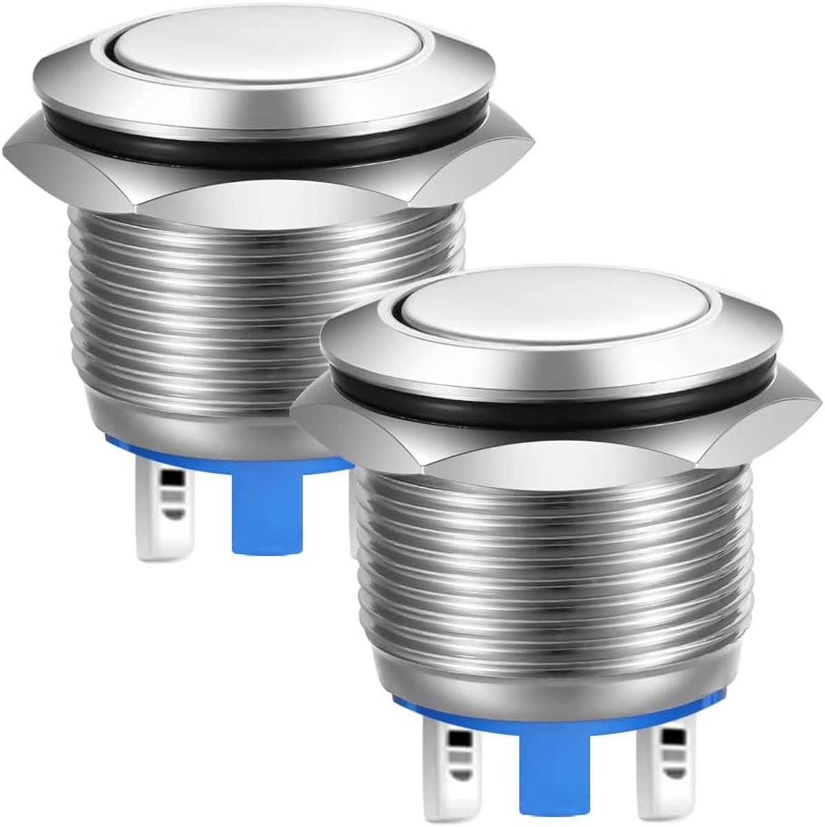 22mm Platte Kop SPST Kortstondig Drukknop Waterdicht, Zelfreset Roestvrij Staal Metalen Drukknopschakelaar, Soldeerpinaansluitingen DC 6V/12V/36V/48V, AC 110V/230V 3A 1NO