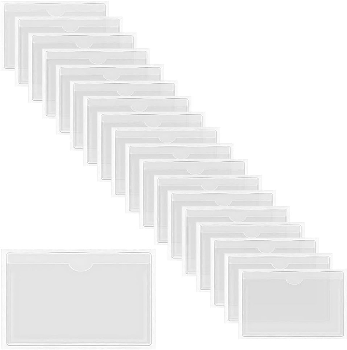 18 Stuks Transparante Etikettenhouder, voor school,kantoor en thuis | PVC, 16 x 11,5cm, transparant, met zelfklevende, opening aan de bovenkant, voor het opbergen van papier, indexkaartjes,foto's