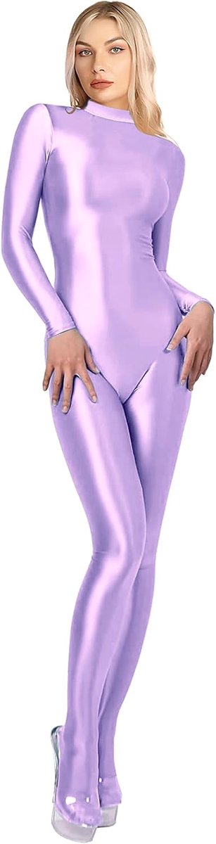 Glanzende Eendelige Badpak Hoge Stretch Glanzende Volledige Bodysuit Terug Rits Unitard