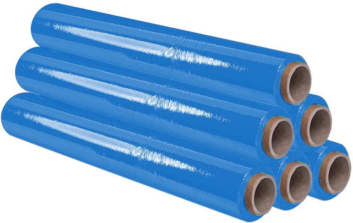 Folie, blauw, om te verpakken, 50 cm x 200 m, lengte, elastische folie, handmatige verpakking, 6 stuks