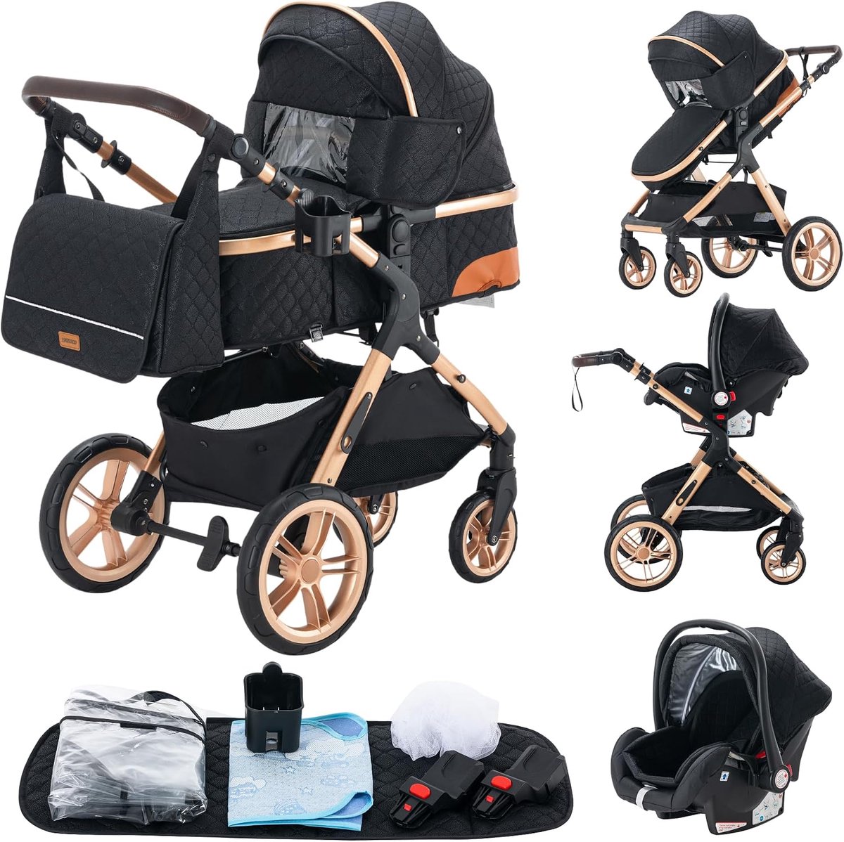 3-in-1, Citadines combinatie kinderwagen kinderwagen driewieler kinderwagen hoge landschap kinderwagen vouwen kinderwagen kinderwagen kinderwagen 0-36 (5 zwart)