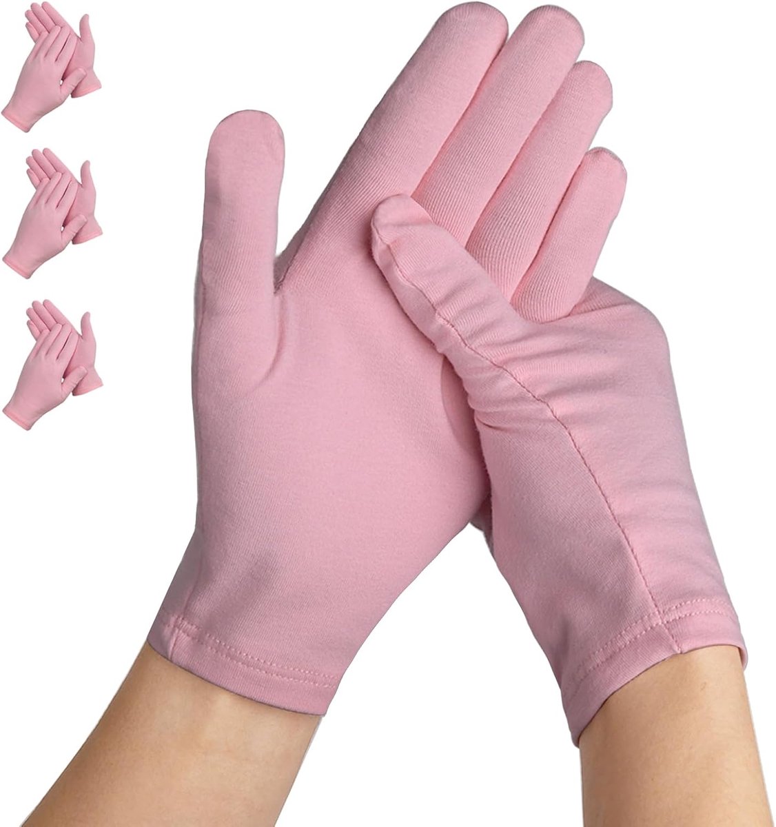 Vochtinbrengende handschoenen, roze, 3 paar | 92% katoen, hoge elasticiteit, herbruikbaar, ideaal voor vochtverzorging, huidvriendelijk voor eczeem, ademend