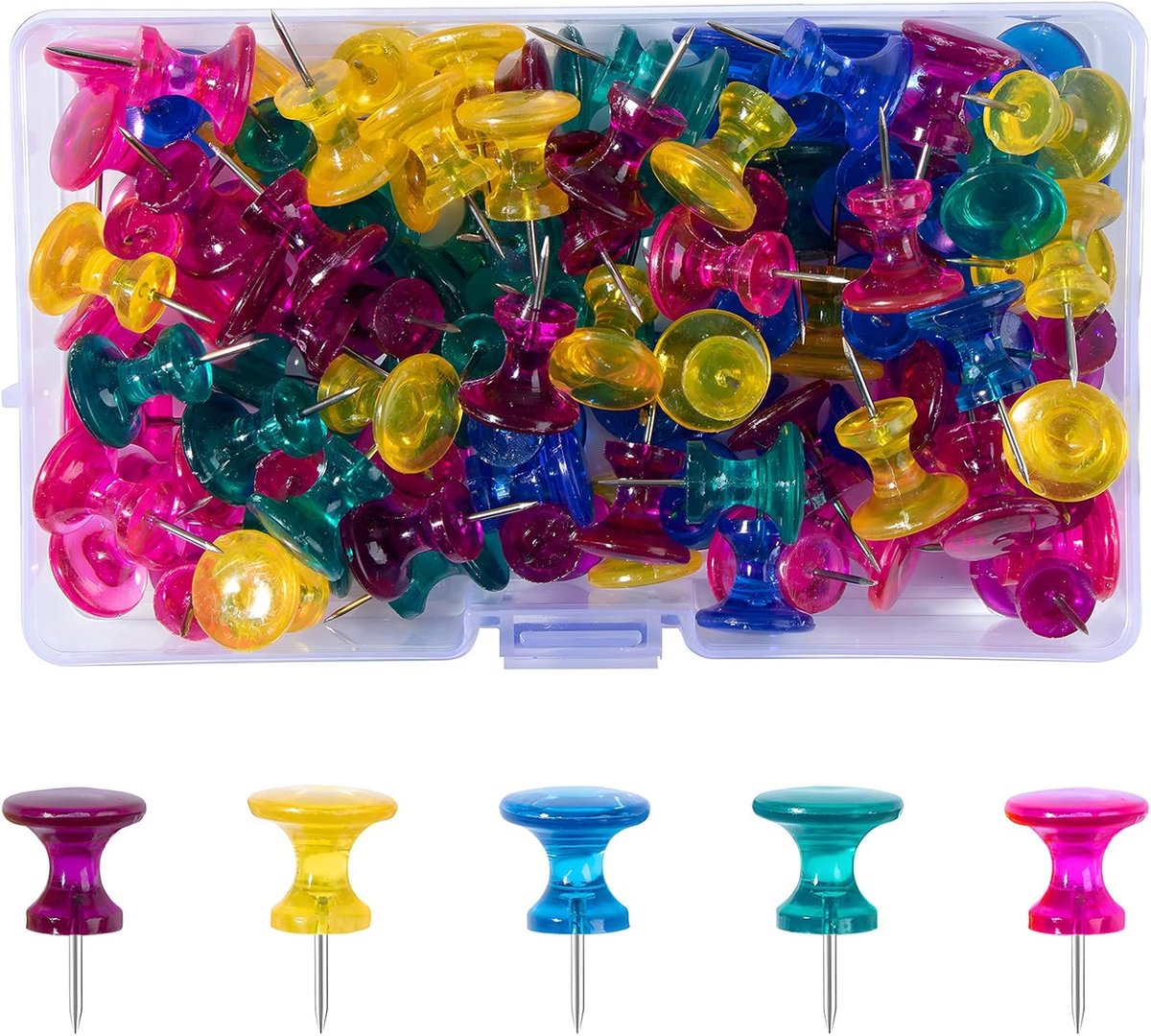 Dikke prikborden - 100 stuks grote kleurrijke duimspijkers - plastic kop met stalen punt - ideaal voor prikborden - ShopVlot