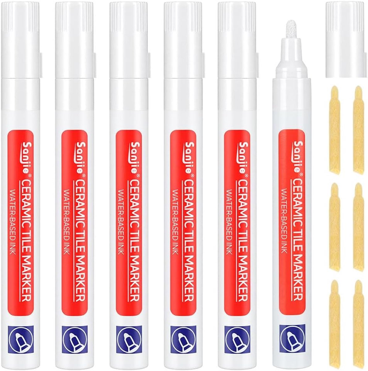 SnelShoppen - 6-Delige Set Wit Tegelvoeg Markers met Vervangtips, Waterdichte Voegenstift voor Keuken en Badkamer, Sneldrogend en Perfecte Afwerking