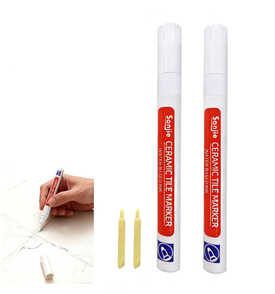 Tegelvoegenmarker 2 stuks - Wit - Waterbestendig - Voor reparatie en verfrissing - ShopVlot