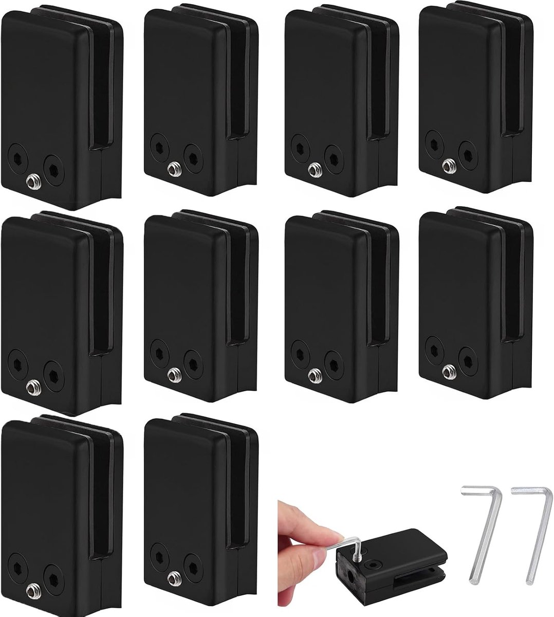 Glazen klemmen 10-12 mm - zwarte glazen clips - platte achterkant - ideaal voor balustrade en trapleuning - ShopVlot