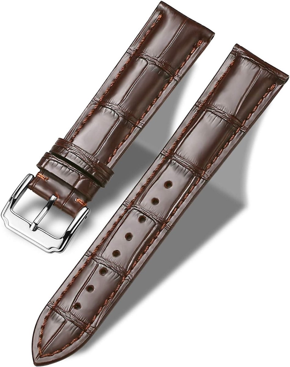 Horloge band 18mm-24mm - zwart bruin kalfsleer - geperst design - stijlvolle vervangband - ShopVlot