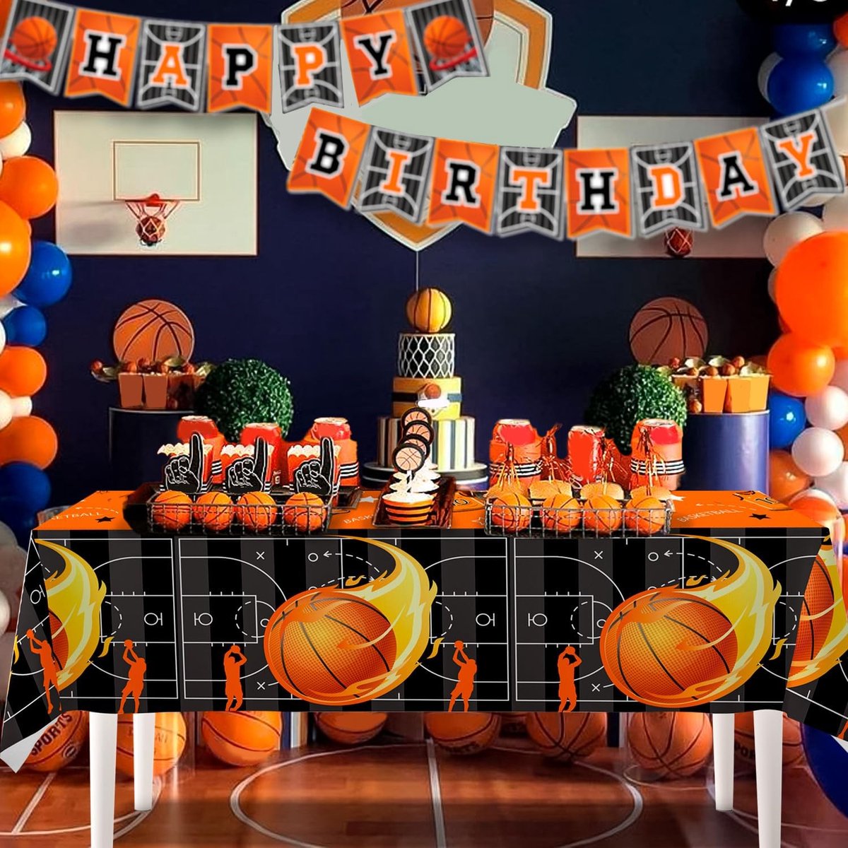 Tafellaken basketbal 3 stuks - decoratief tafellaken - feestelijk ontwerp - ideaal voor basketbalfeestjes - ShopVlot