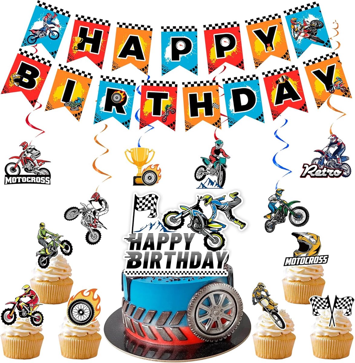Motorcycle Party Banner en Spiraal - Feestdecoratie - Kleurrijk ontwerp - Perfect voor motorfeestjes - ShopVlot