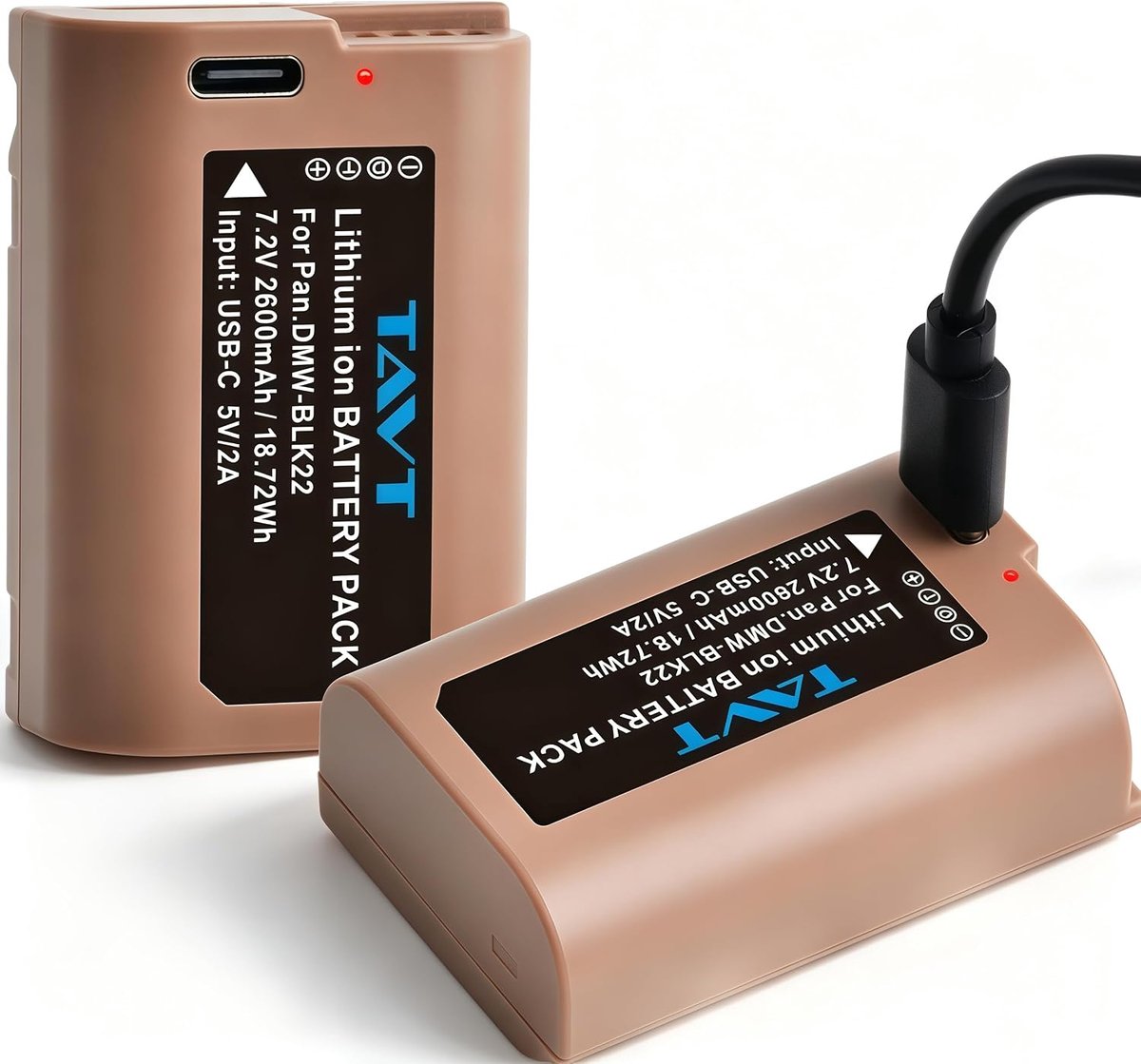 Accu DMW-BLK22 - Type-C oplaadaansluiting - Geschikt voor Panasonic Lumix camera's - Direct opladen via USB-C - ShopVlot