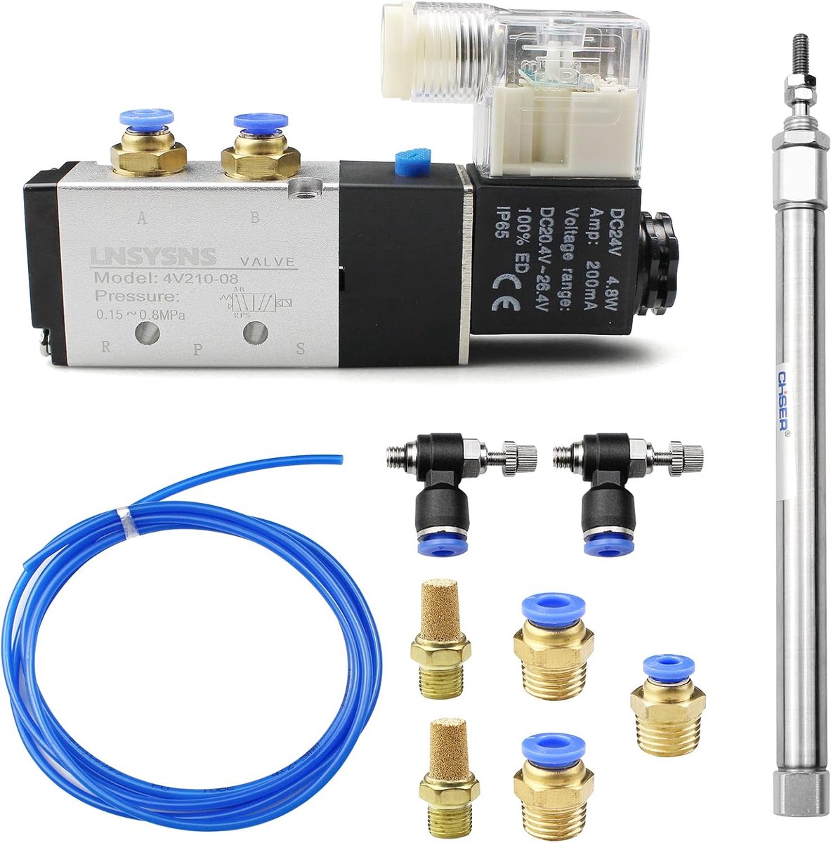 Pneumatische elektrische ventil - 5 wegen 2 standen - Blauw PU pneumatiek slang - Perfect voor luchtcylinder - ShopVlot