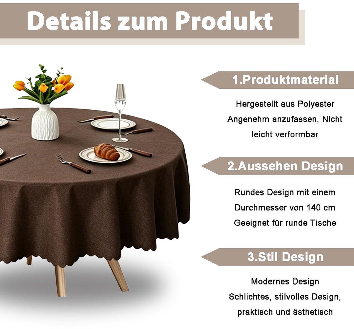 Tafelzeil rond 140 cm - donkerbruin - waterafstotend - ideaal voor buitengebruik - ShopVlot