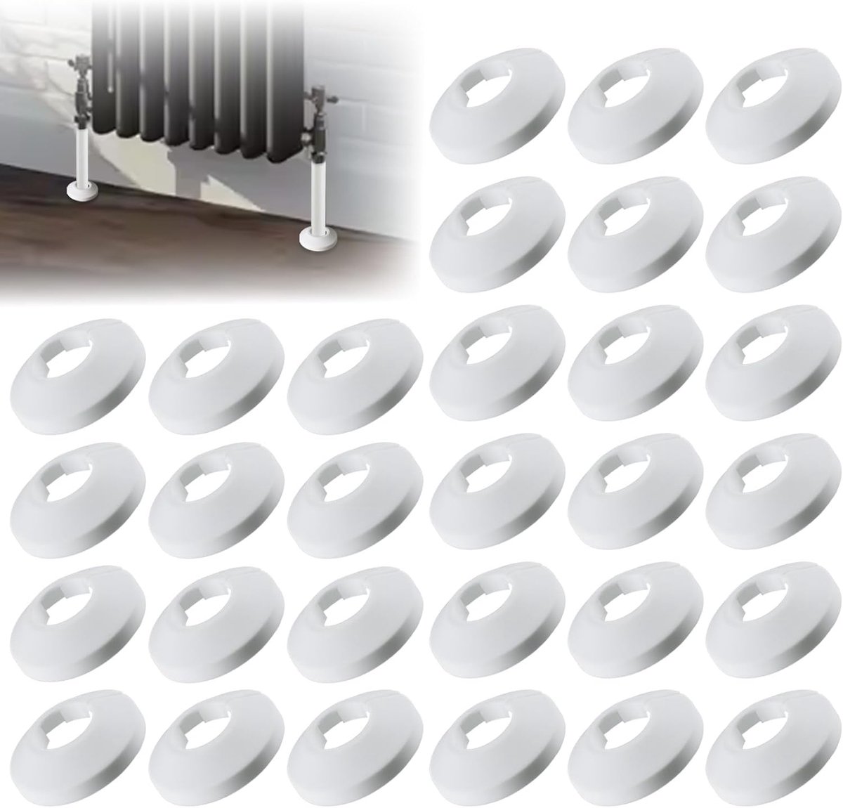 Verwarming buis rosetten 30 stuks - PVC buisafdekkingen - Geschikt voor 16 mm leidingen - Verstevigt en verfraait - ShopVlot