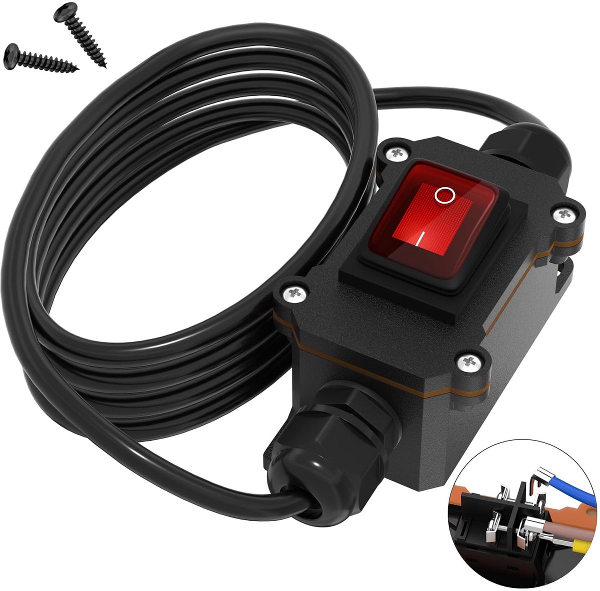 Kabeltussenschakelaar 12 V - waterdicht IP66 - 2-traps DPST - outdoor schakelaar voor verlichting - ShopVlot