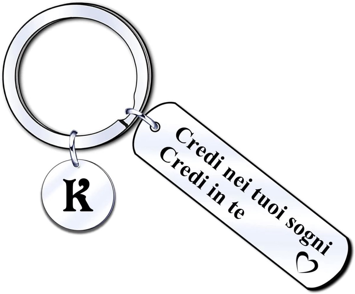 Sleutelhanger met letterpendant A-Z - met inscriptie 'Credi an your Träums' - voor hem en haar - persoonlijk cadeau - ShopVlot
