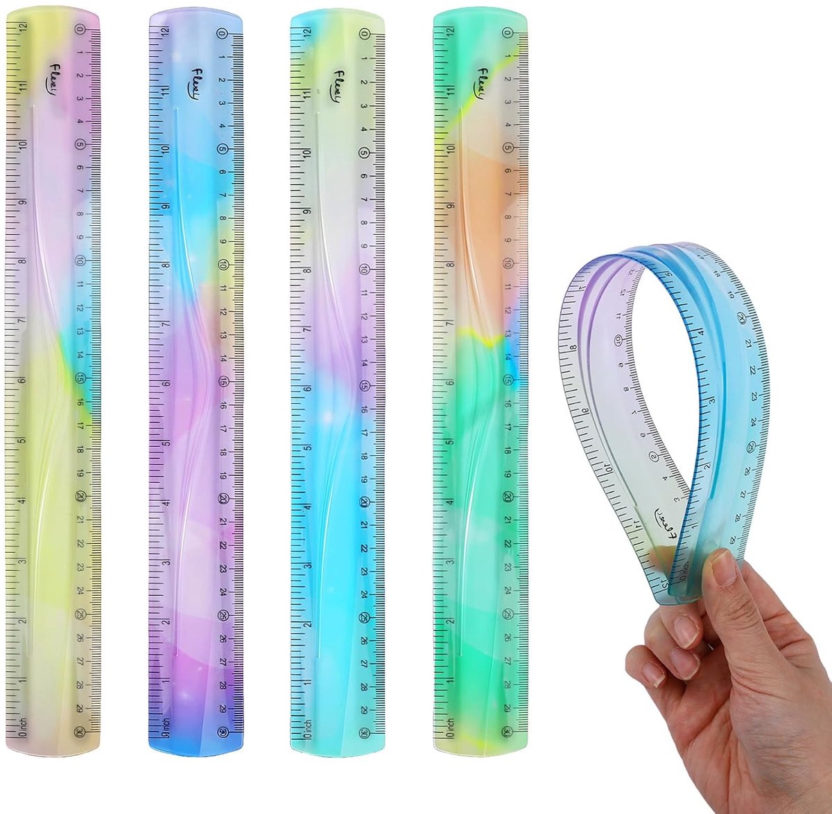 Flexibele Linialen Set - Buigzame Linialen - Nauwkeurig Meten - Onbreekbaar PVC Materiaal - 30 cm - Kleurverloop
