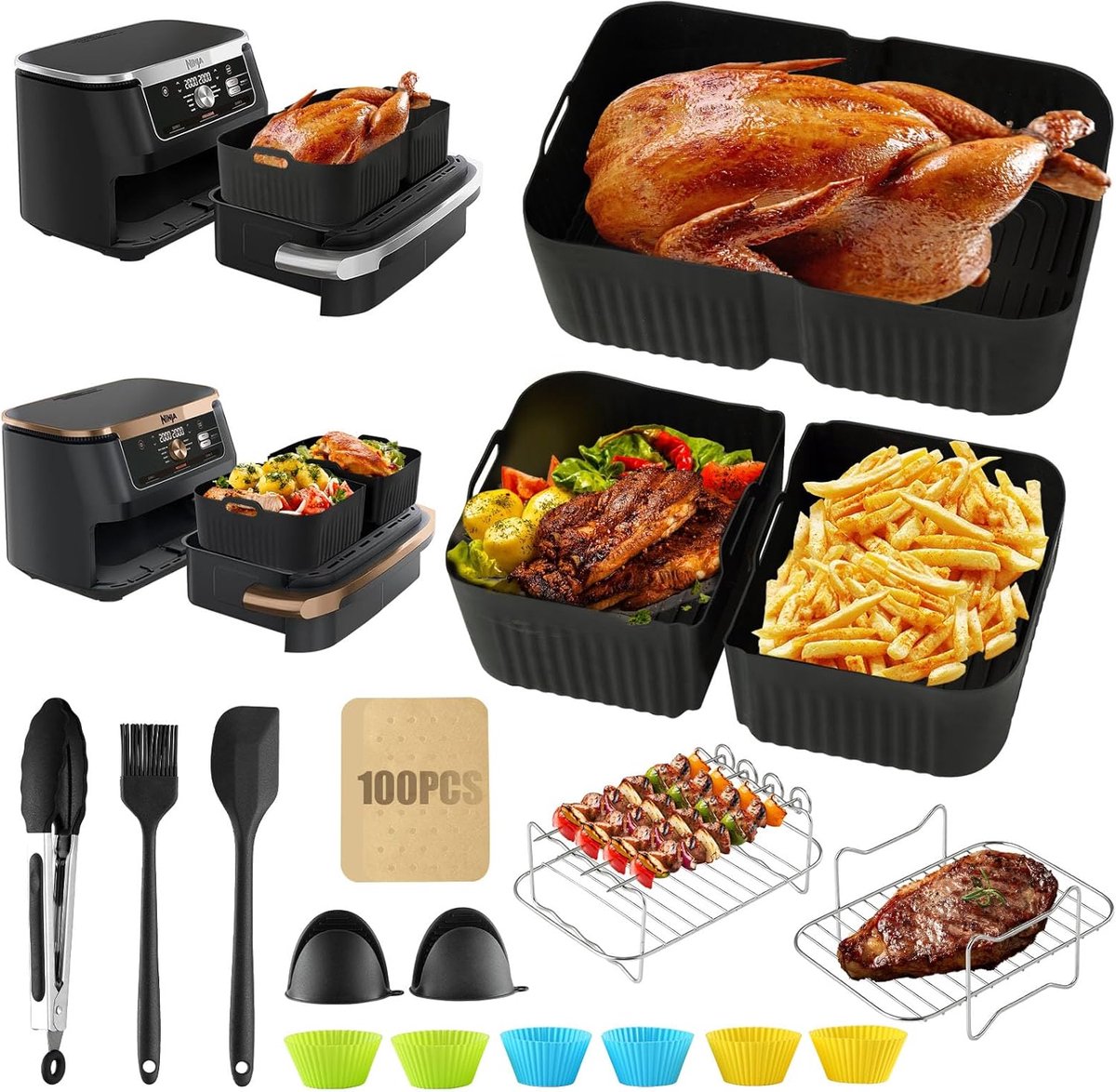 Air Fryer Accessoire Set 20 Delig - Siliconen Mallen 10.4 L - Geschikt voor Ninja Foodi AF500EU - ShopVlot