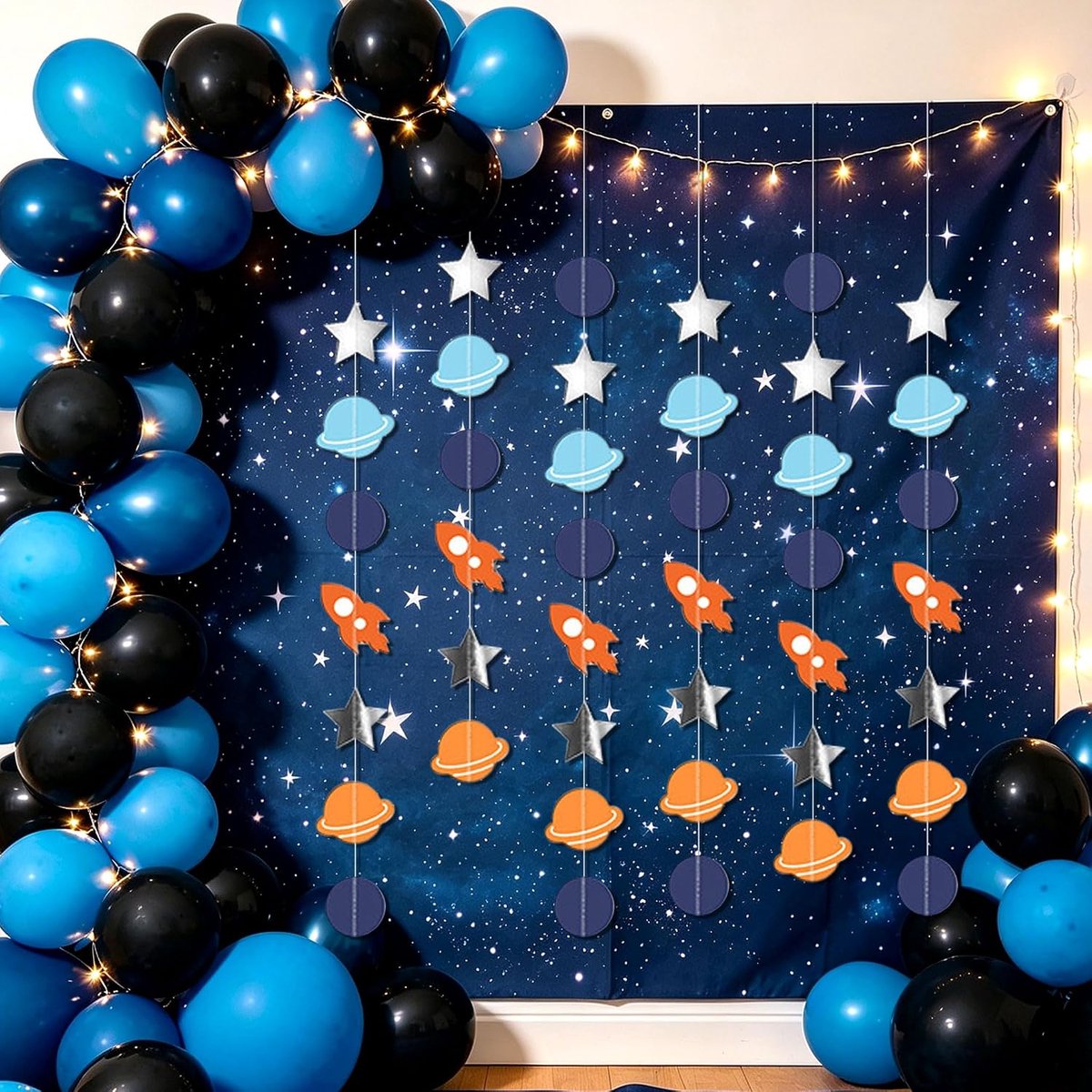 Ruimtefeest decoratie slinger zonnestelsel - hanggirlande met planeten en sterren - creëert een kosmische sfeer - ShopVlot