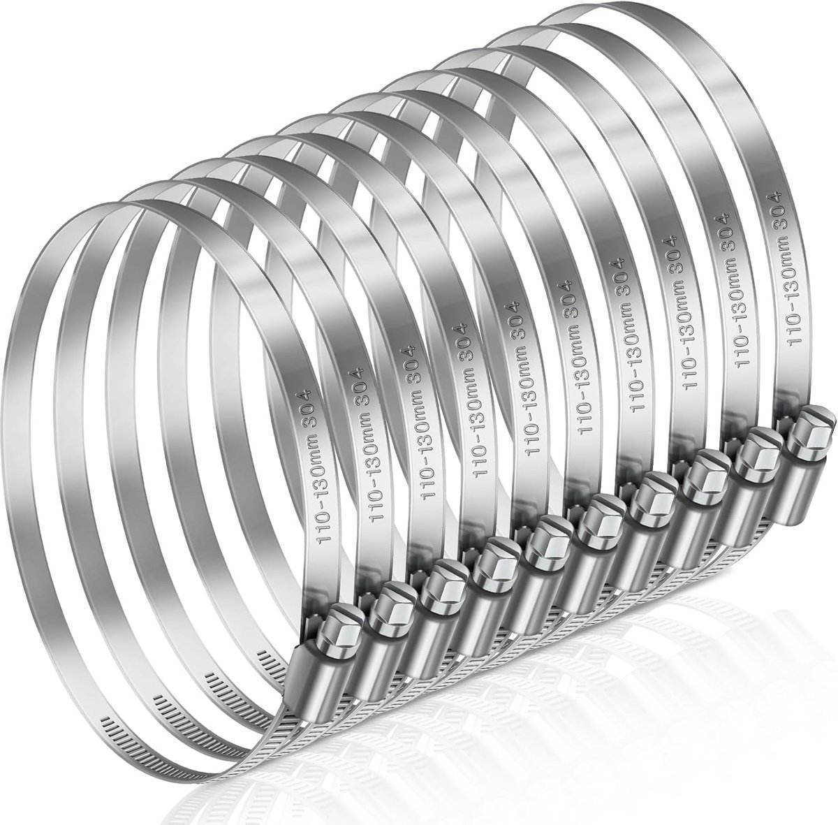 Slangenklemmen set van 8 - 110-130 mm - roestvrij staal 304 - voorkomt lekkage - ShopVlot