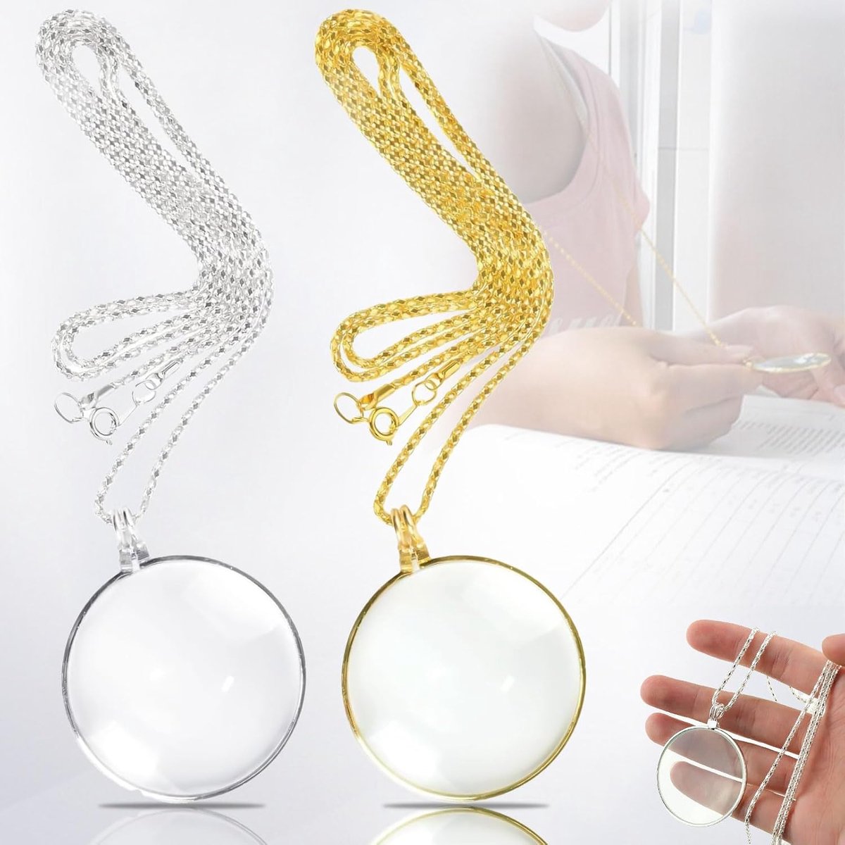 Vergrootglas ketting 2 stuks - Monocle lens - Modeaccessoire - Ideaal voor lezen - ShopVlot